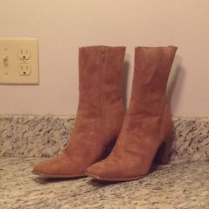 Camel suede ankle boots